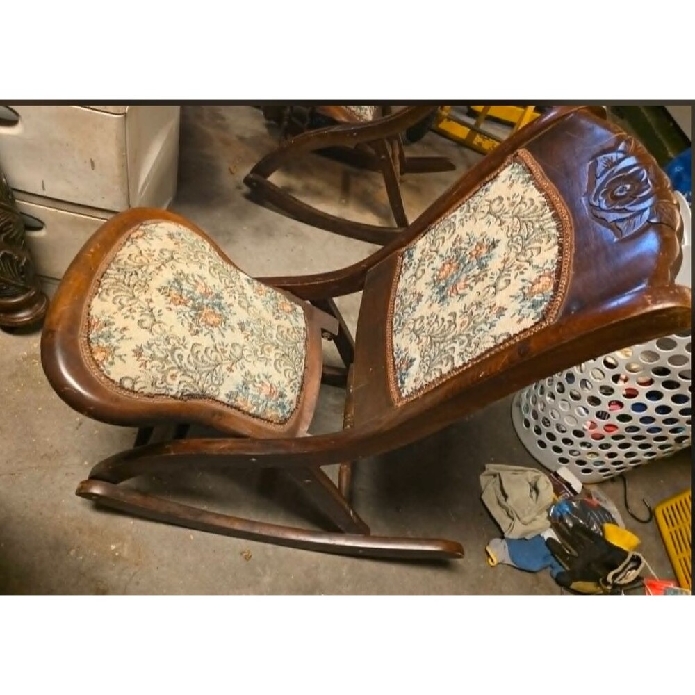 Mid 20th Century Vintage Tapestry Rocking Folding Chair